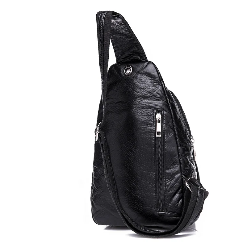 

2019 New Style Pu Soft Leather Crossbody Bag Fashion And Personality Washed Leather Chest Pack Trend Versatile Casual Chest Bag