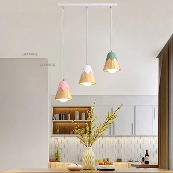 

Modern LED Iron Pendant Lamp Lights Nordic Macaron Restaurant Hanging Ceiling Lamps Crude Wood Bedroom Chandelier Lighting