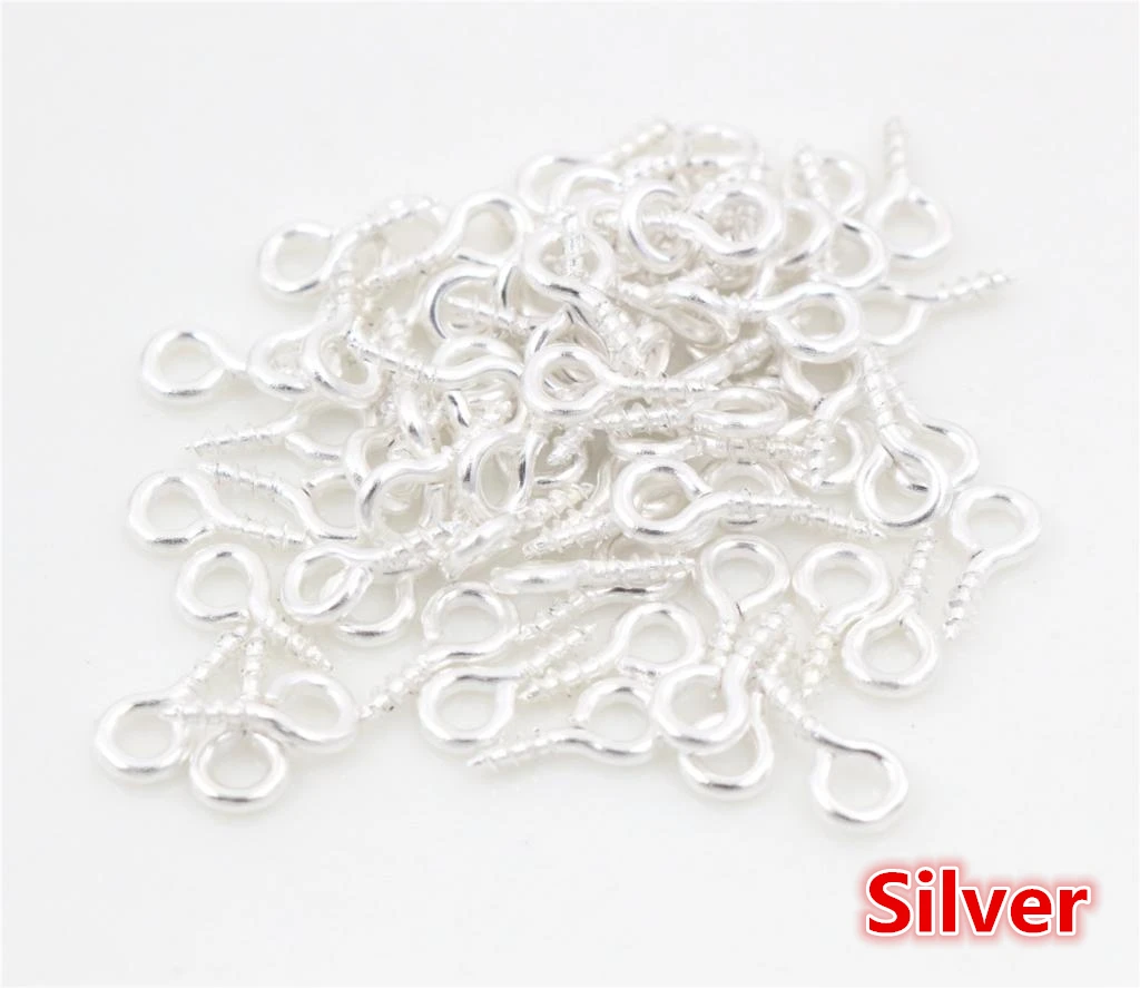 Silver 100 шт./лот, маленькие Мини-шпильки для глаз, крючки, люверсы с резьбой, серебряные застежки, крючки, аксессуары для изготовления ювелирных изделий своими руками - Цвет: Silver
