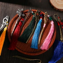 Ретро Металл китайский стиль Закладка в виде кисточек ручной работы переплетения длинные кисточки бусины традиционная Книга Марка Офис студенческие аксессуары