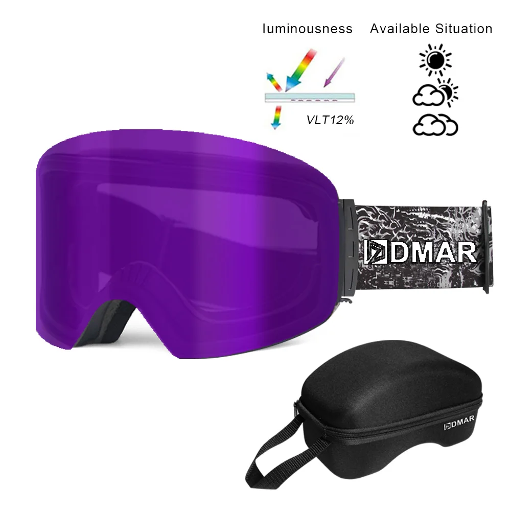 Purple with box Лыжные очки UV400 плюс двухслойные противотуманные защитные согревающие большие линзы очки для мужчин и женщин сноуборд очки для катания на коньках - Цвет: Purple with box