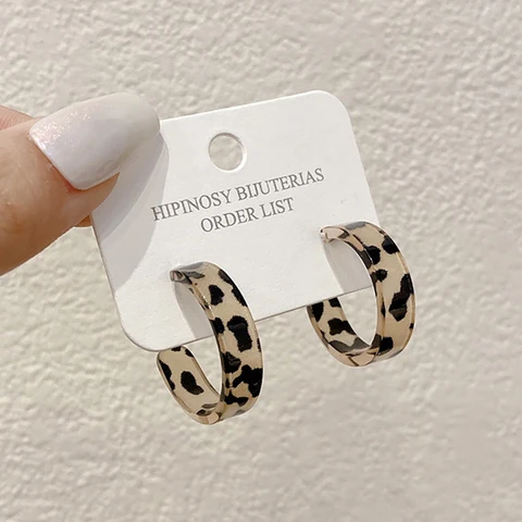 Korean Statement Earrings for Women Brown Leopard Geometric Hoop Earrings Vintage 2022 Trend Fashion Jewelry Gifts Creative