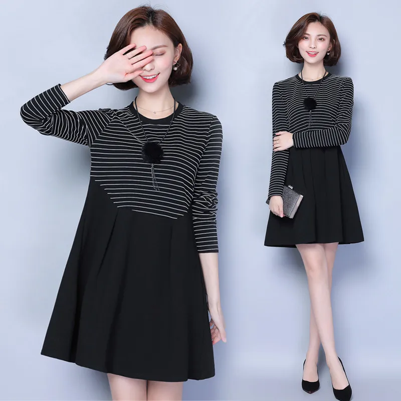 

Elegant New Womens Dresses Stripe Black Woman Dress 2020 Casual Plus Size 5XL Spring Long Sleeve Dress Vestidos Mujer FYY318