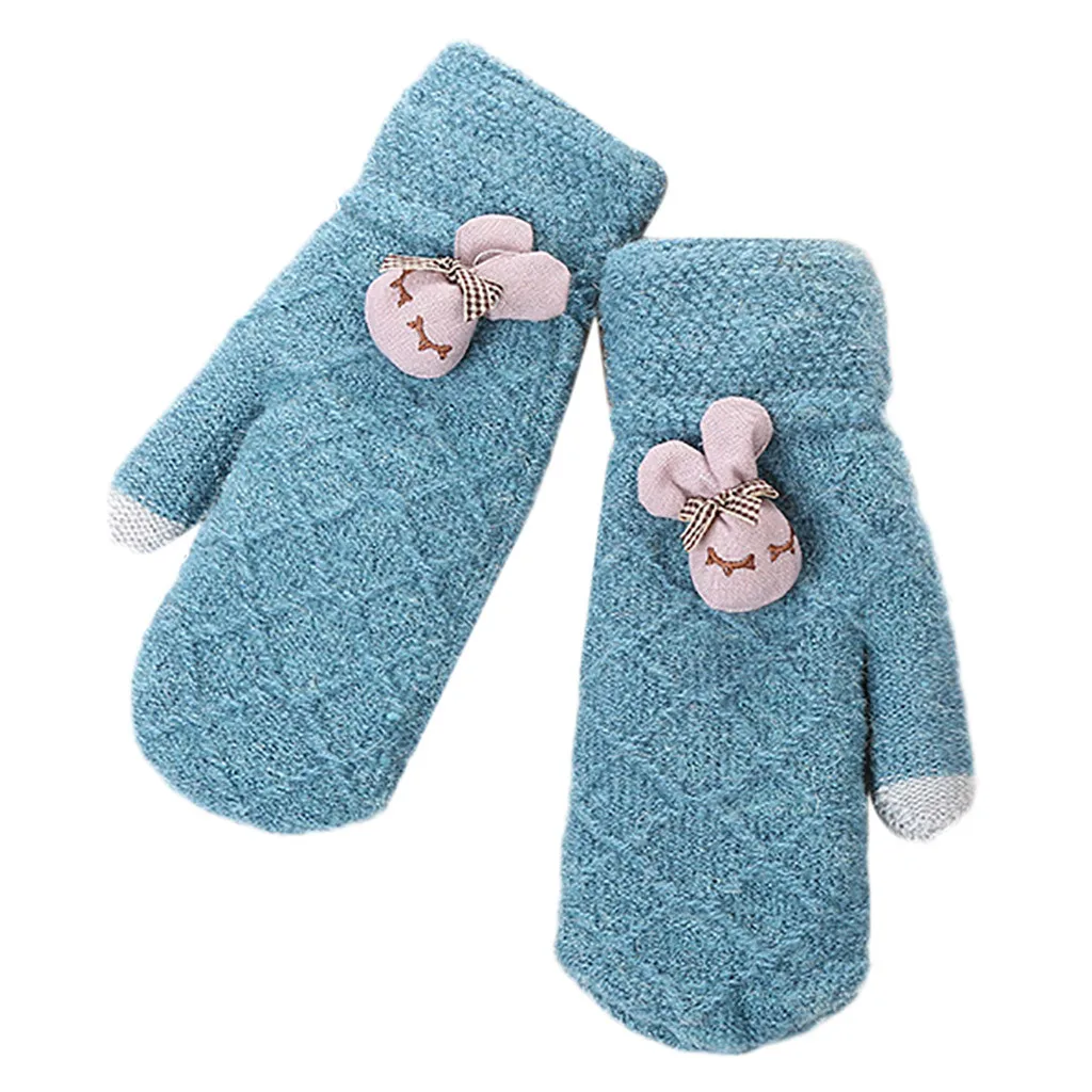 Blue Женские зимние перчатки для верховой езды с кроликом мягкие геометрические вязаные бархатные толстые теплые перчатки guantes invierno luvas de inverno - Цвет: Blue