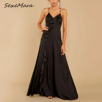 

Sexy Casual Elegant Women Spaghetti Straps Maxi Dress 2020 Summer Ruffles V-neck Backless Dress