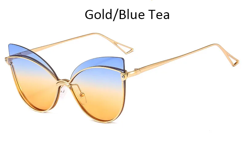 Gold Blue Tea Солнцезащитные очки для женщин, модные, кошачий глаз, Топ бренд, дизайнерские, женские очки, сексуальные оттенки, роскошные женские солнцезащитные очки Oculos De sol - Цвет линз: Gold Blue Tea