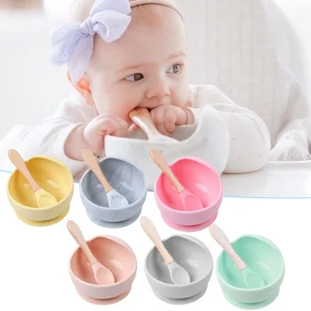 

1set Silicone Baby Feeding Set Waterproof Spoon Non-Slip Feedings Silicone Bowl Tableware Baby Products Baby Plate