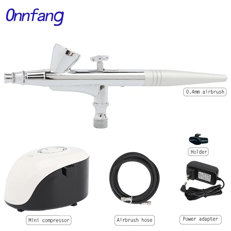 0.4mm White B set Onnfang Горячая набор воздушных компрессоров с двойным действием Аэрограф Краскораспылитель для дизайна ногтей макияж Air-кисть комплект - Цвет: 0.4mm White B set