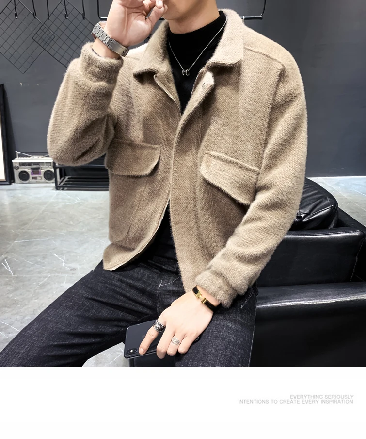 Winter Short Woolen Coat Men's Slim Fashion Solid Color Casual Woolen Coat Man Street Wild British Wind Woolen Jacket Male