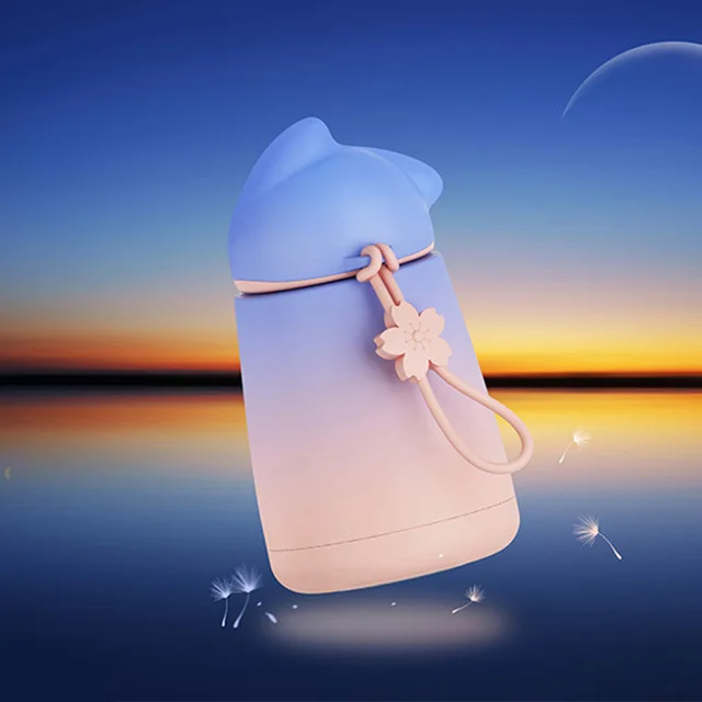 Милый Кот чашка из нержавеющей стали детский термос бутылка для воды Термокружка термос колба ребенок стакан - Цвет: Синий