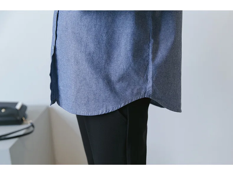 Maternity Long Sleeve Solid Color Cowboy Blouse Elegant SpringAutumn Pregnant Women Loose Shirts Single-Breasted Pregnancy Tops