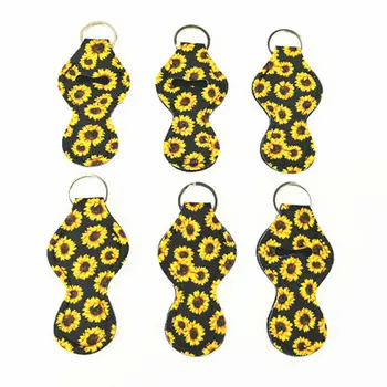 

6Pcs Sunflower Keychain Holder Neoprene Balm Lipstick Holder Travel Bottle Refillable Containers Flip Reusable Bottle Carrier