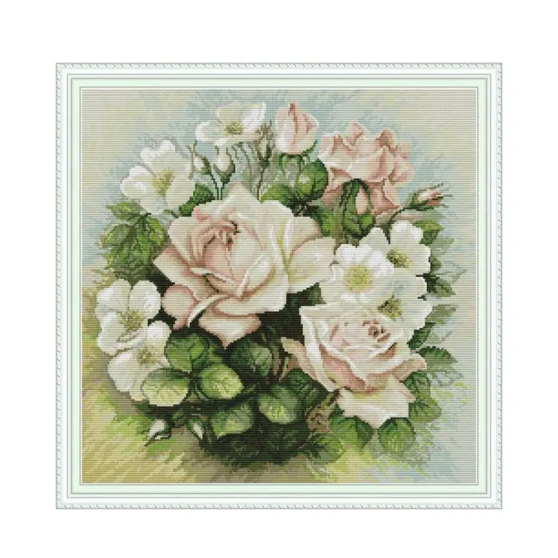 Pink rose flower cross stitch kit aida 14ct 11ct count print canvas stitches needlework embroidery DIY handmade