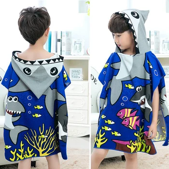 

Cartoon Kids Hooded Beach Towel Blanket Super Absorbent Bath Towel Swim Pool Towel Infant Robe Children's shark Cape Cloak