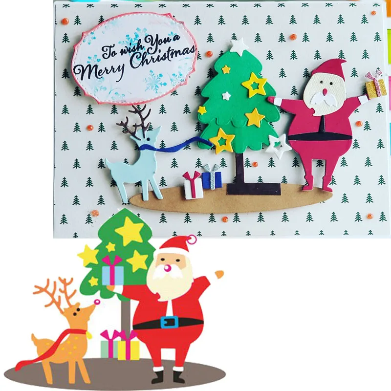 

Joyful Santa&Deer&Xmas Tree Metal Cutting DiesXmas Tree&Santa&Deer Die Cuts For Card Making DIY Scrapbooking Crafts Cards 2020