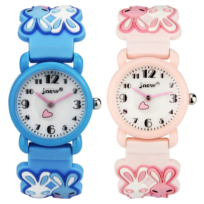 

TurnFinger Hot Selling Children's Quartz Watch 3D Cute Two Rabbits Pattern Fashion Luxury High-end Quality Silicone Jelly Strap