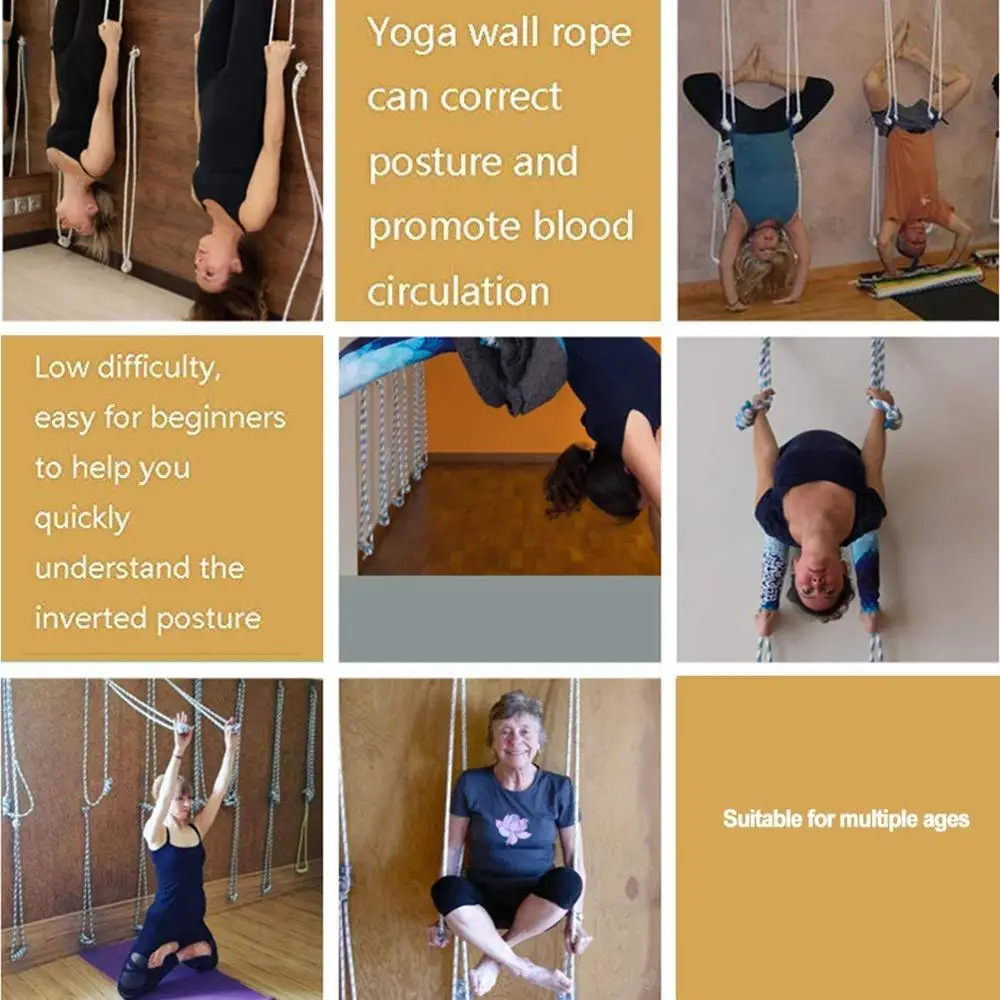 4 PCS Yoga Wall Hanging Rope Iyengar Yoga Belt Antigravity Sling Inversion Exercises with expansion screws rings
