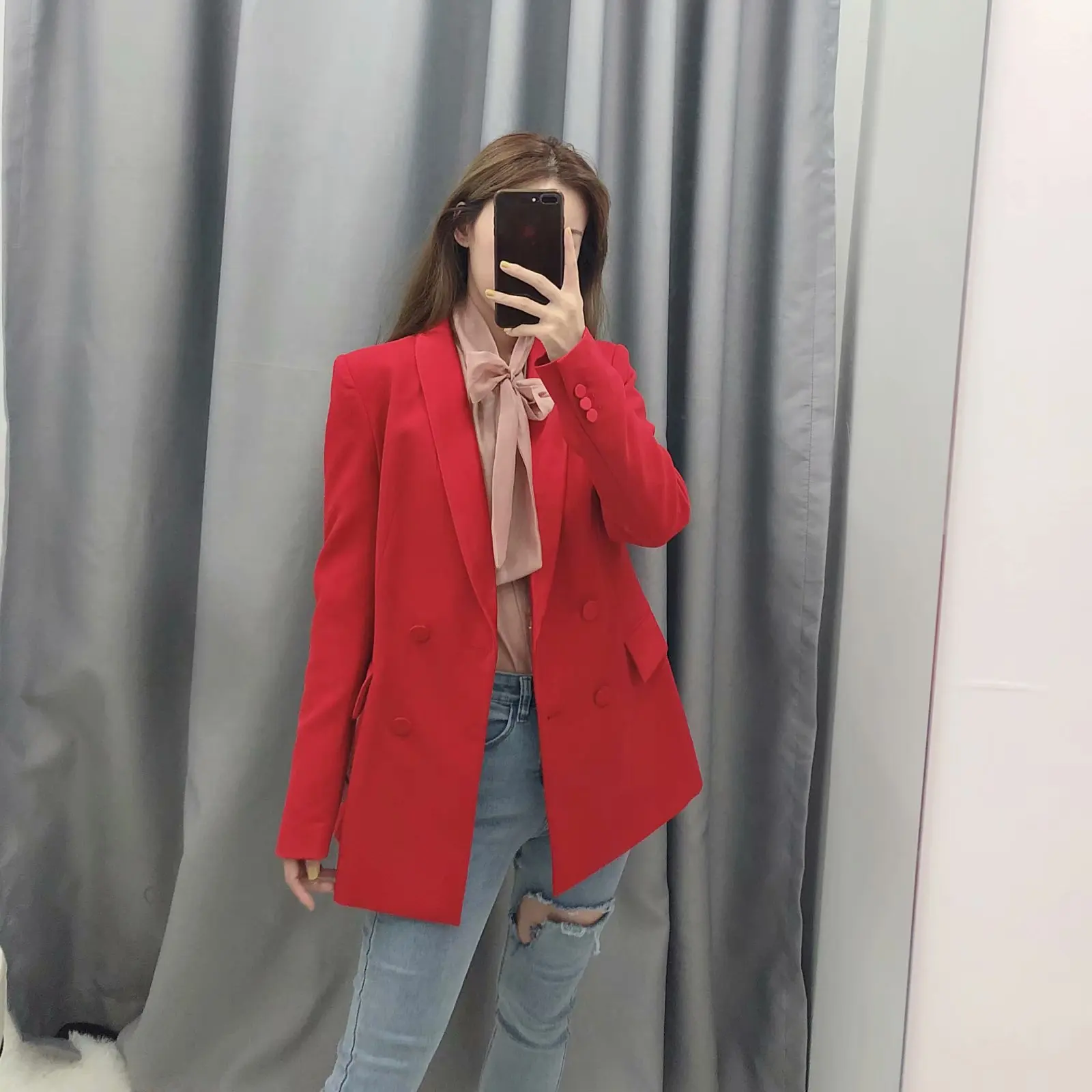 

Summer New Style Europe And America WOMEN'S Dress-Style Solid Color li fu kuan Double Breasted Loose-Fit Suit Jacket W1540