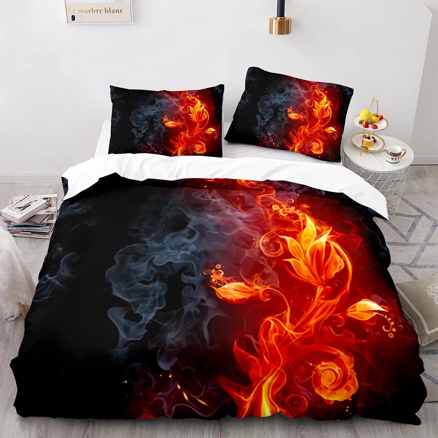 Set Biancheria Da Letto Fiamma Colorata Singolo Twin Full Queen King Size Set Letto Ghiaccio E Fuoco Blaze Kid Kid Camera Da Letto Duvetcover Set 011