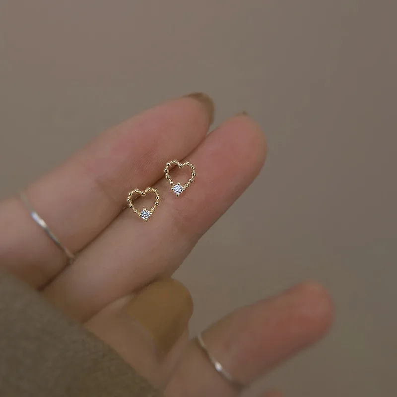 Trendy Heart Stud Earring For Women Simple Geometry Cube Crystal Zircon Beads Rim Ear Ring Romantic Dating Sweet Female Jewelry | Украшения