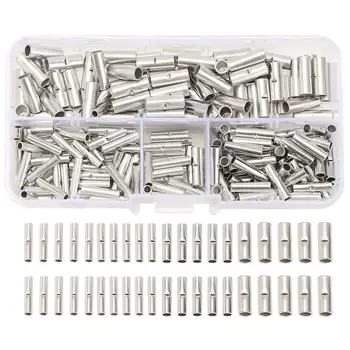 

200PCS/Box Practical Non-Insulated Butt Connectors Uninsulated Electrical Wire Ferrule Cable Crimp Terminals with Storage Case