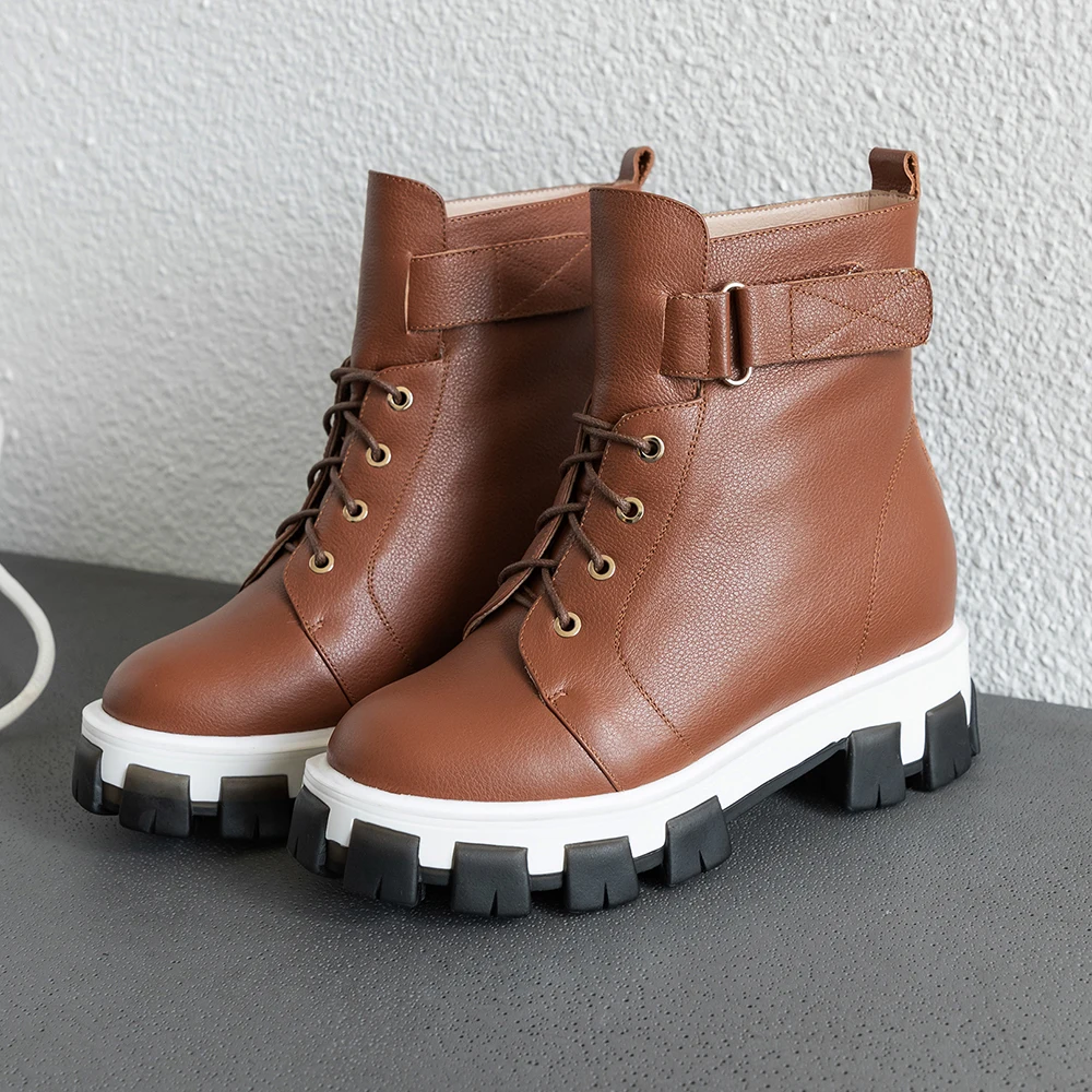 Plus Size 34-43 New Boots Women Shoes Winter New Genuine Leather Boots Women Military Casual Martin Boots Women Wool Snow Boots