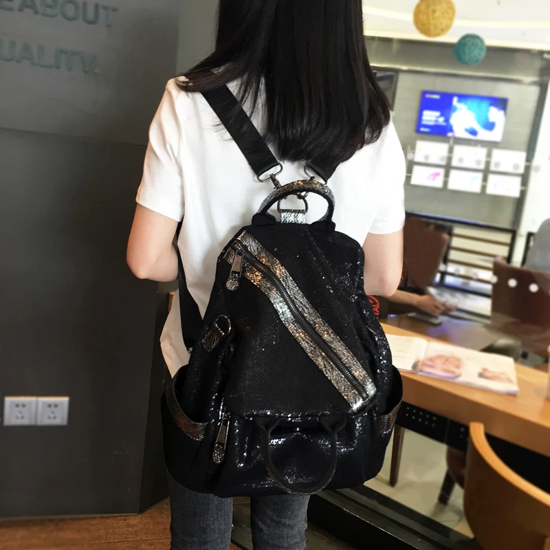 

Women's Shoulder Bag Female Backpack De Iuxe New Summer Black High-Capacity Sequins Canvas Kawaii Bear Handbags For Girls