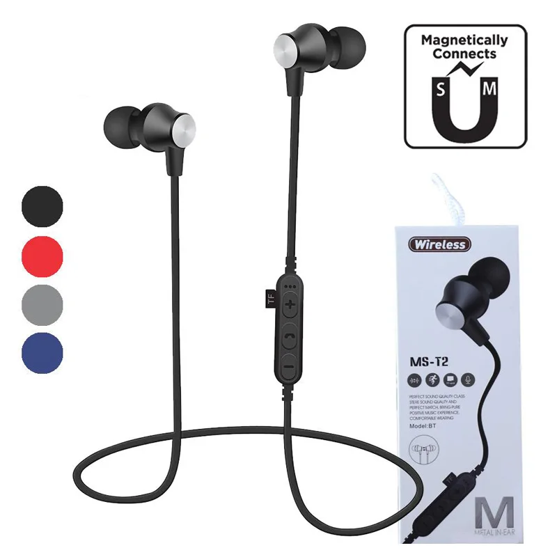 MS-T2, магнитные Bluetooth спортивные наушники, беспроводная гарнитура для бега с микрофоном, MP3, наушники, бас стерео, BT 4,2, для Iphone 6, 7, для улицы