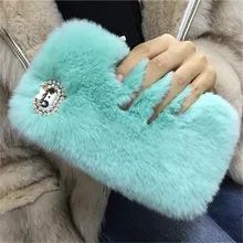 Funda para Xiaomi A1 A3 A2 mi 8 lite 9 SE redmi 5 Plus 6 6A 7 redmi Note5 6 7 invierno cálido mullido conejo de peluche negro Funda bolsa(China)