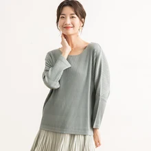 Складывающаяся женская одежда чувство дизайна узор круглый воротник с длинными рукавами вязаный пуловер