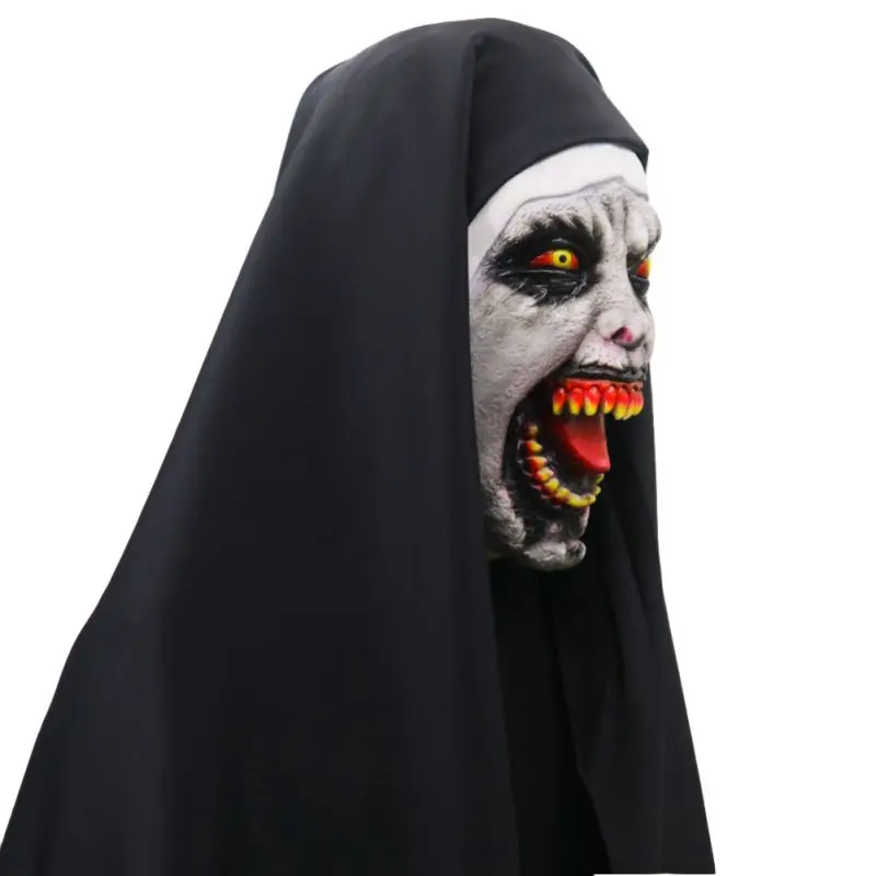 Halloween Nun Horror Mask Cosplay Scary Latex Masks with Headscarf Full Face Covered Halloween Party Props Adults Children