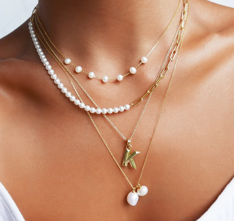 

Small group design and all-around personality pearl neck chain net red letter Pendant Necklace clavicle chain female