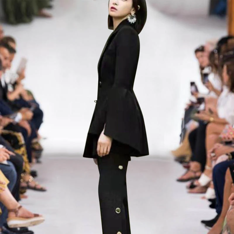 Европейский стиль Модные женские комплекты отложной воротник однобортный длинный рукав блейзеры Топ кнопки дизайн длинные брюки в деловом стиле Z2804