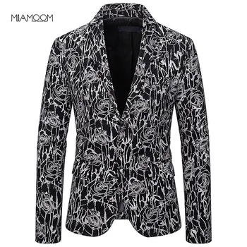 

Blazer Jacket Suit Men Suit Slim Man Rose Gold Print Coat Men Casual Blazer