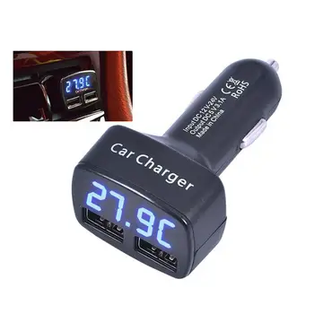 

4 in 1 Car Charger Dual USB DC 5V 3.1A Universal Adapter With Voltage/Temperature/Current Meter Tester Digital LED Display