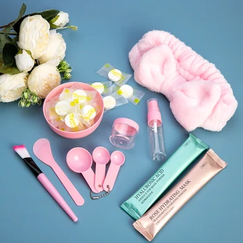 

Profissional DIY Face Mask Set Mask Powder & Face Serum & Brush Spoon Stick Bowl &Compression Masks& Headband Beauty Makeup Tool