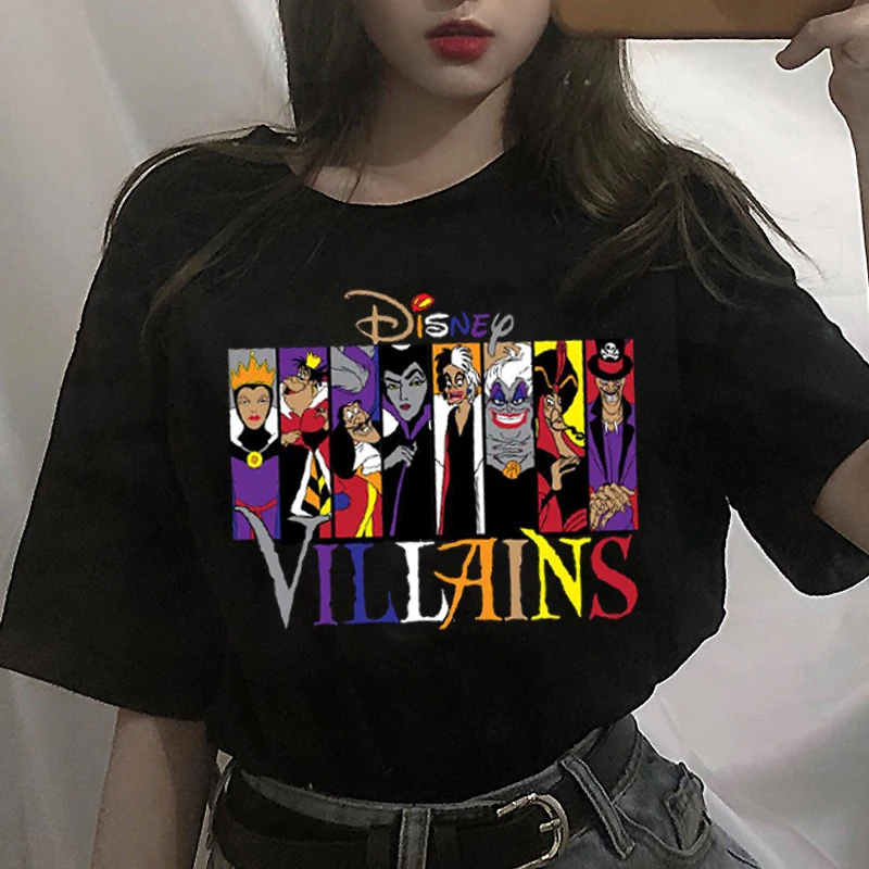 Disney-Camisetas estampadas de villanas de Anime para mujer, ropa Kawaii de verano, Harajuku, moda coreana, de talla grande, Y2k