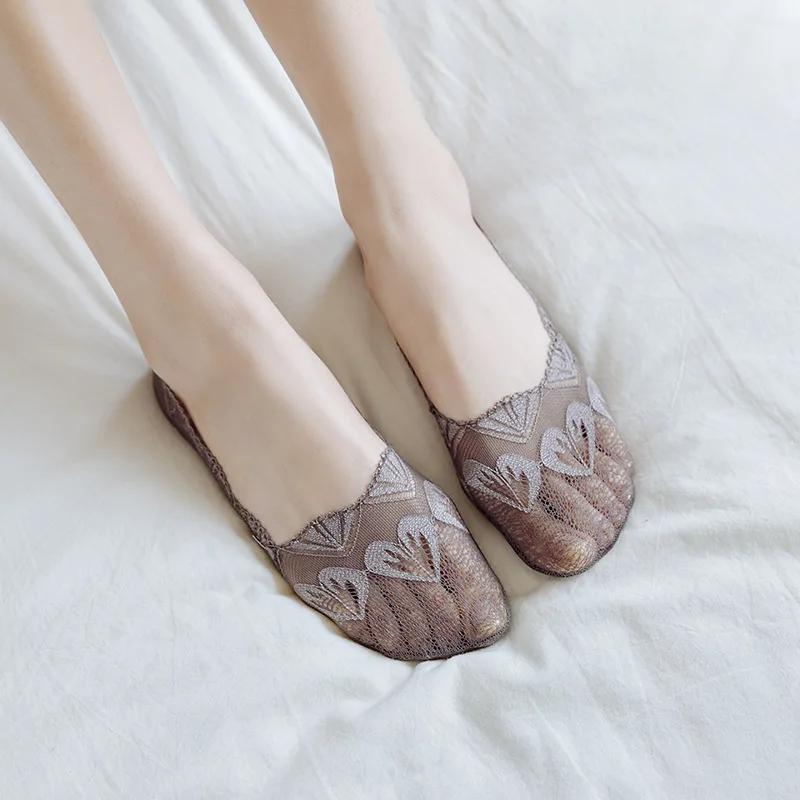 Dreamlikelin Summer Ultra-thin Invisible Seamless Silk Non-slip Breathable Love Heart Print Women Boat Socks | Женская одежда