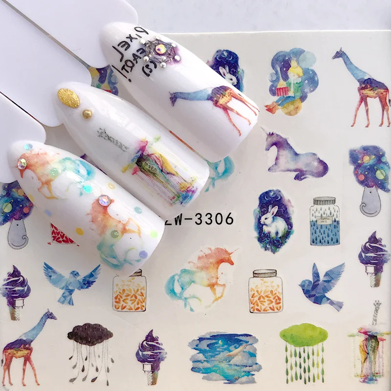 

1pcs Water Nail Decal and Sticker Flower Giraffe Simple Winter Slider for Manicure Nail Art Watermark Tips