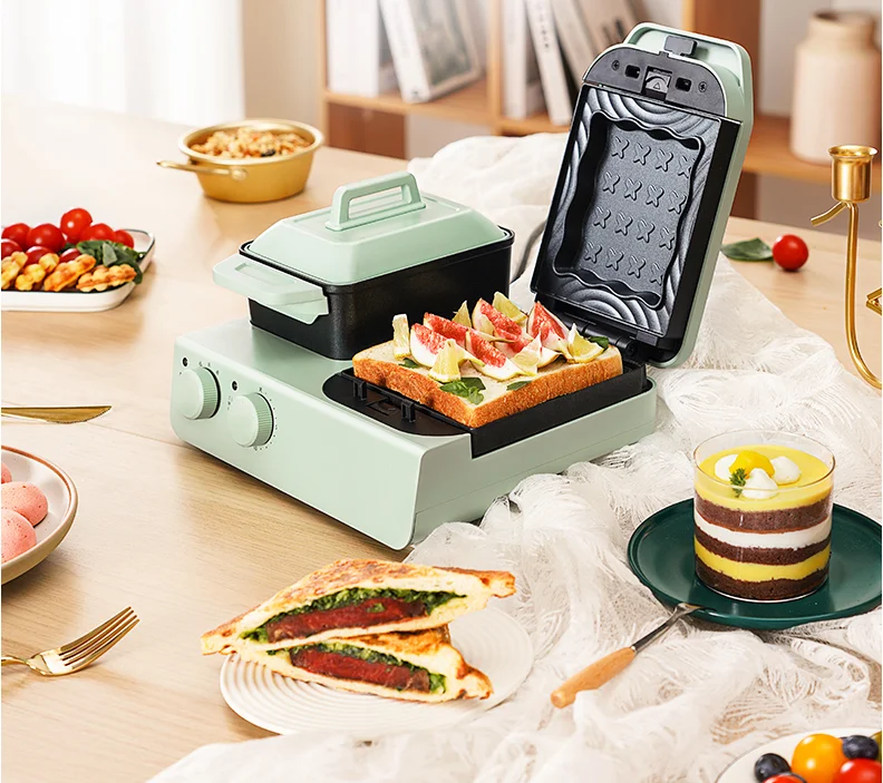Description Picture 3 of item220V Household Electric Waffle Maker 4 In 1 Non-stick Home Breakfast Machine Bread Cake Baking Machine Frying Pan With 3 Plates
