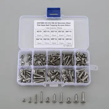 

160PCS M3 M4 M5 304 Stainless Steel Screw Cross Recessed Flat Head Self-tapping Screw Combination Set Schroeven With Plastic box