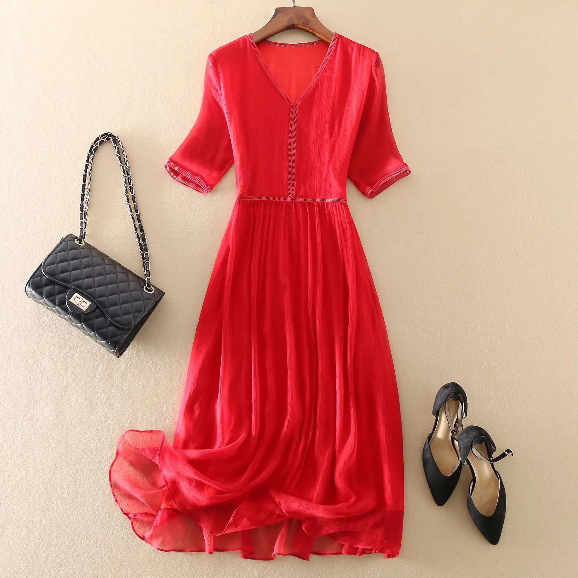 Soild Color 100% Silk Dress Women 2020 Summer