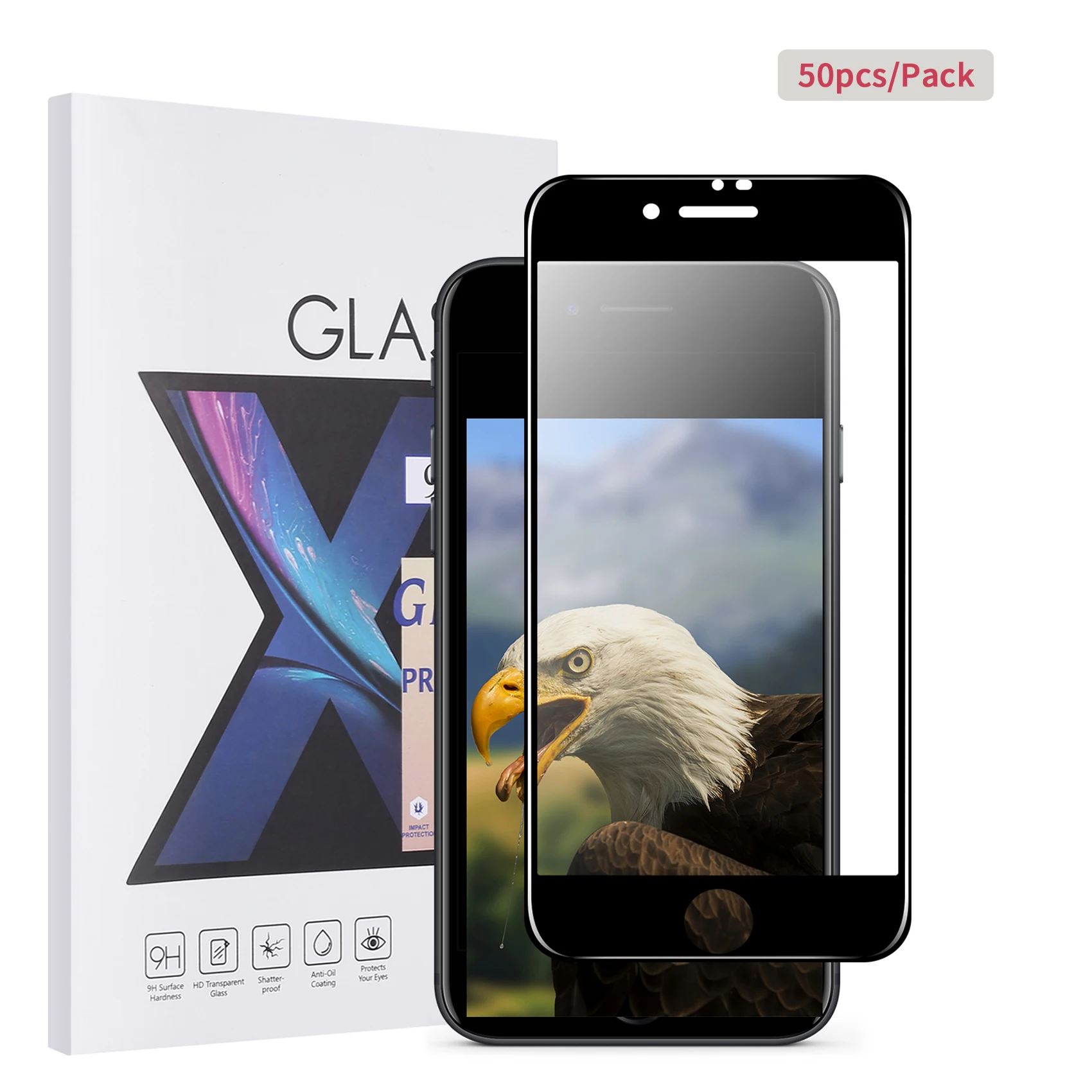 50 шт. новейший протектор экрана для Apple iPhone 8/8 Plus Закаленное стекло пленка 9H Высокая твердость [Lastest изогнутый край]