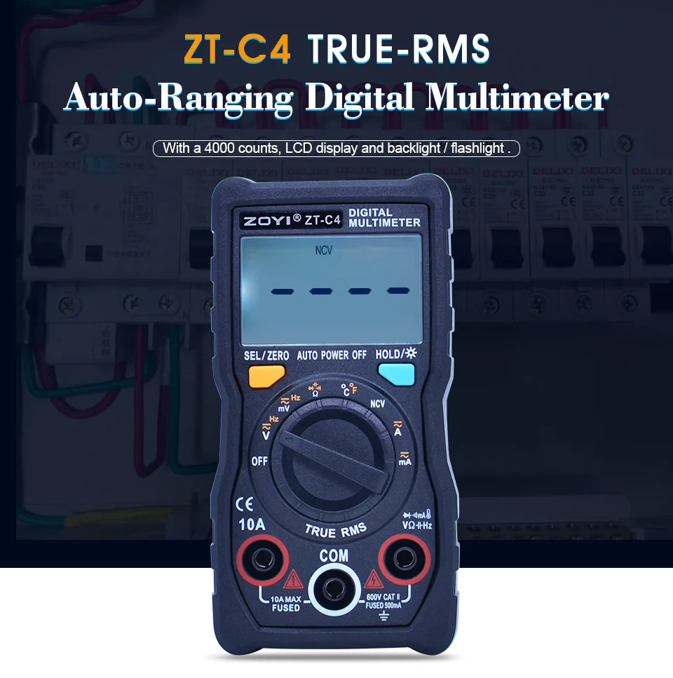 Цифровой мультиметр с автоматическим диапазоном 4000 отсчетов TRMS AC/DC Амперметр Вольтметр Ом мультиметрометр тестер с ЖК-подсветкой фонарик ZT-C3/C4