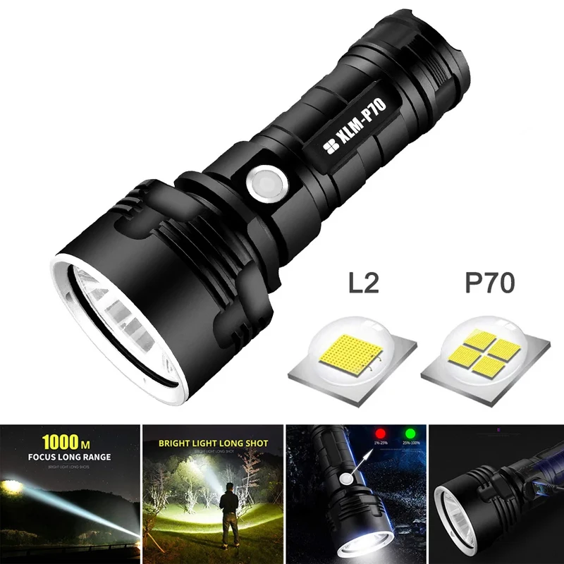 

Super Bright LED Flashlight L2 XHP70.2 Tactical Torch USB Rechargeable 3 Lighting Model Linterna Waterproof Lamp Lantern Camping