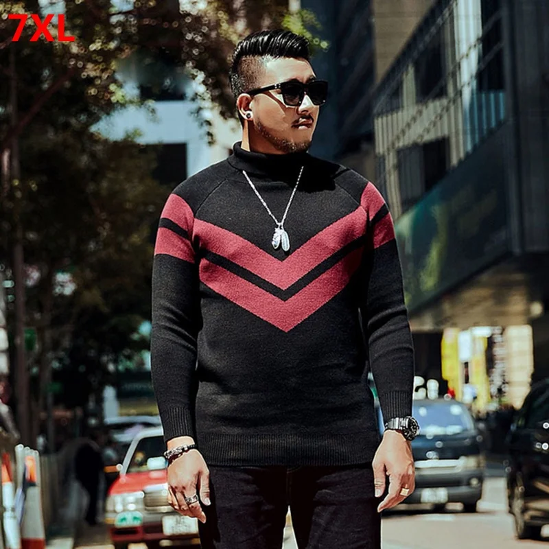 ^Cheap Tide brand large size stripe sweater casual big man sweater plus size 5XL 6XL 7XL