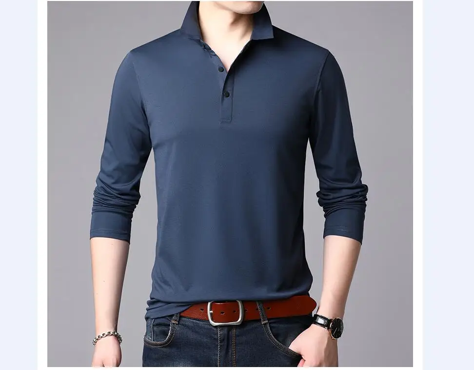 Модные мужские s Slim Fit футболки с длинными рукавами мужские футболки с отложным воротником Топы футболки Плюс Размер s-xxxl