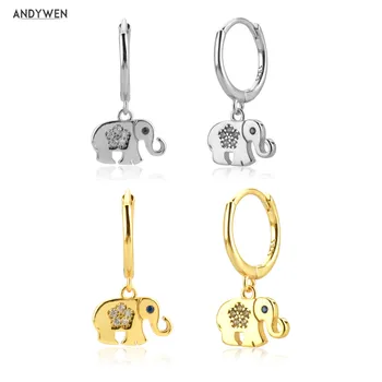 

ANDYWEN 925 Sterling Silver Elephant Animal Drop Earring New 2020 Luxury Rock Punk Piercing Women Luxury Fine Jewelry