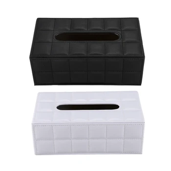 

2 Pcs Durable Home Car Rectangle PU Leather Tissue Box Paper Holder Case Cover Napkin Black & White