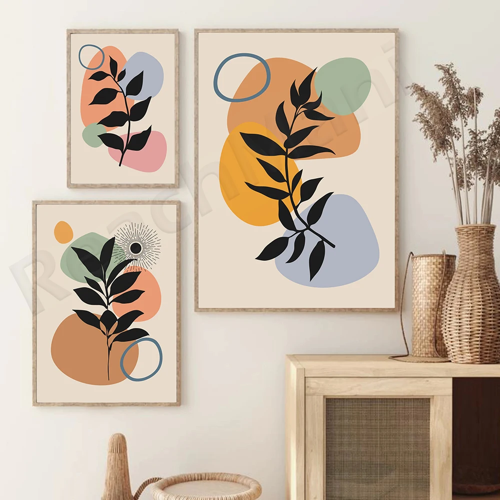 AbstractBotanicalPrintAbstractLeafPrintableWallArtMustardBlue